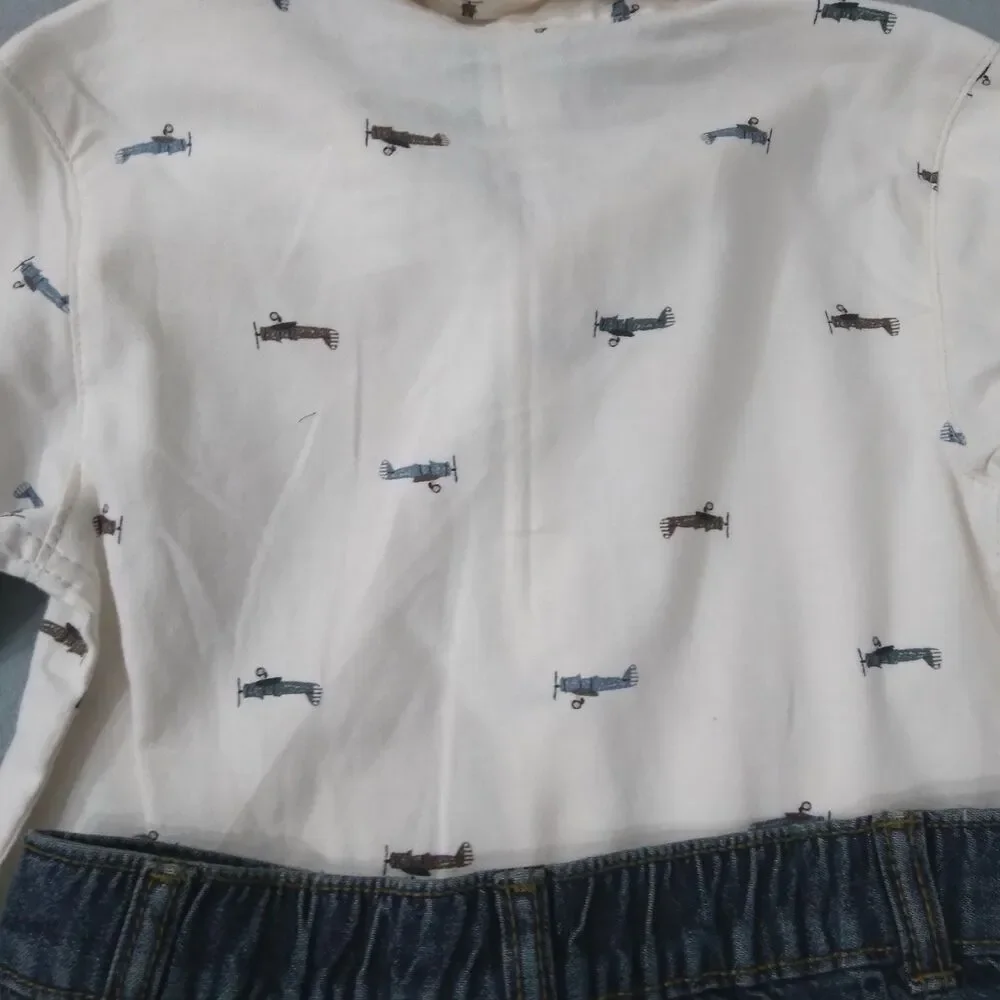 Carters Outfit Boy Sz 18m Jeans Shirt Airplanes Easter Warm Festival Spring 2pc